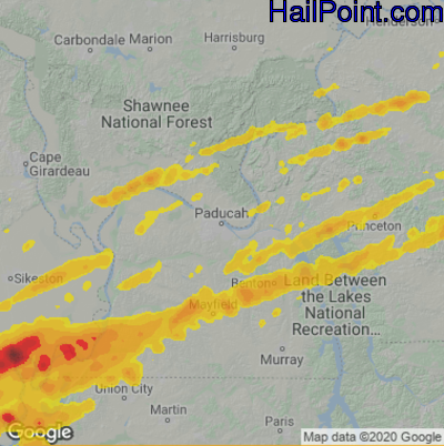 Hail Map Paducah, KY May 16, 2025 
