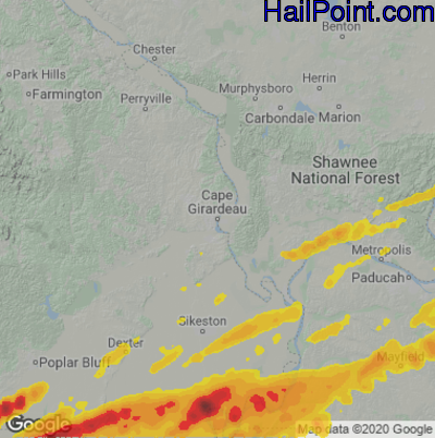 Hail Map Cape Girardeau, MO May 16, 2025 