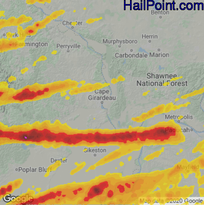 Hail Map for Cape Girardeau, MO Region on May 16, 2025