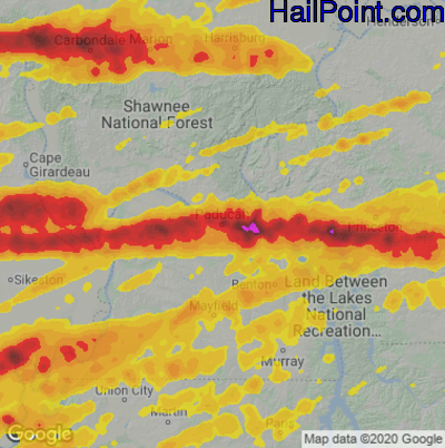 Hail Map for Paducah, KY Region on May 16, 2025