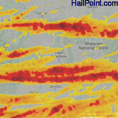 Hail Map for Cape Girardeau, MO Region on May 16, 2025