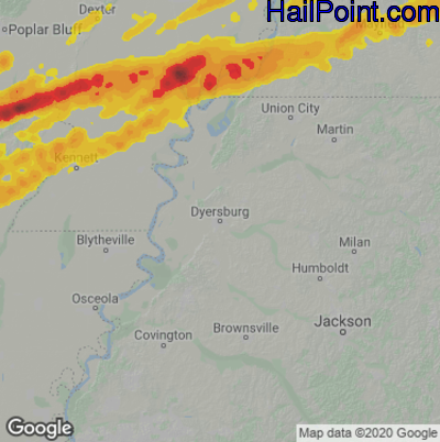 Hail Map Dyersburg, TN May 16, 2025 