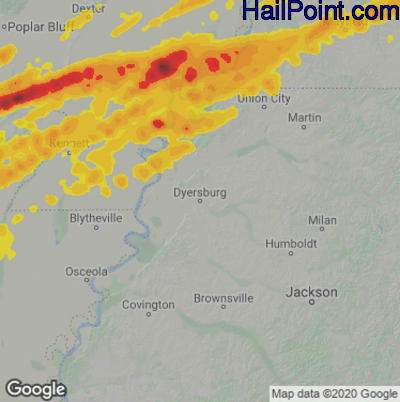 Hail Map Dyersburg, TN May 16, 2025 