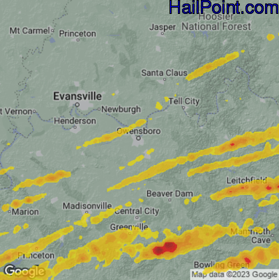 Hail Map for Owensboro, KY Region on May 16, 2025