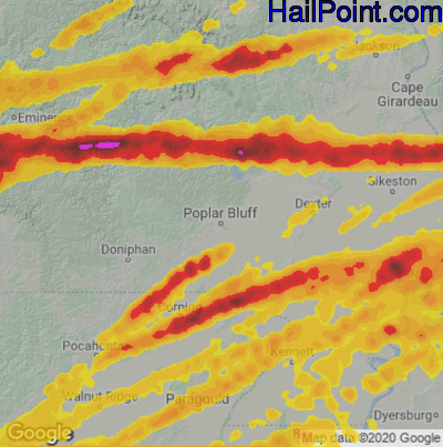 Hail Map for Poplar Bluff, MO Region on May 16, 2025