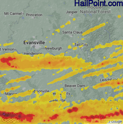 Hail Map for Owensboro, KY Region on May 16, 2025