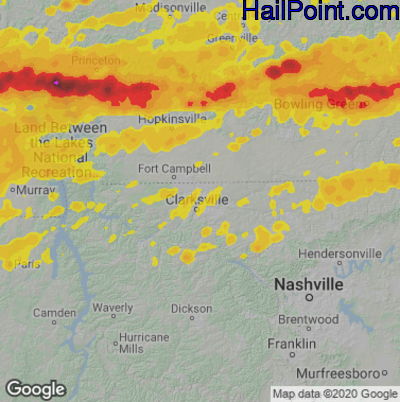 Hail Map for Clarksville, TN Region on May 16, 2025