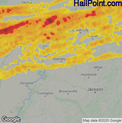 Hail Map Dyersburg, TN May 16, 2025 