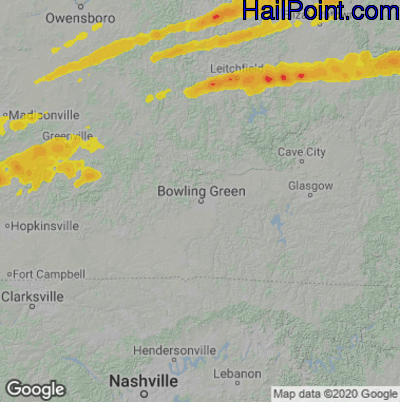 Hail Map Bowling Green, KY May 16, 2025 