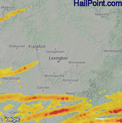 Hail Map for Lexington, KY Region on May 16, 2025