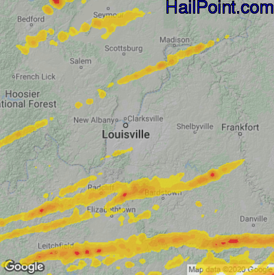 Hail Map for Louisville, KY Region on May 16, 2025