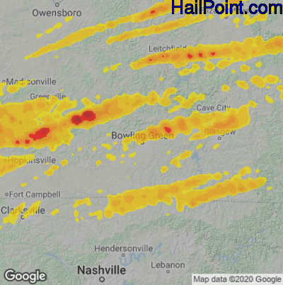 Hail Map for Bowling Green, KY Region on May 16, 2025