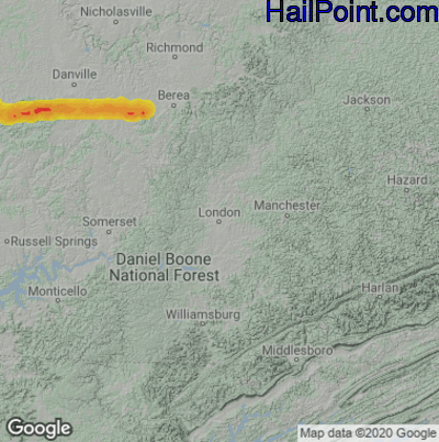Hail Map London, KY May 16, 2025 