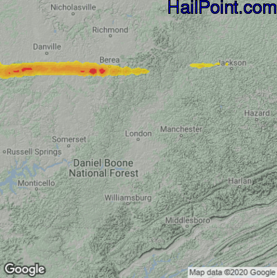 Hail Map London, KY May 16, 2025 