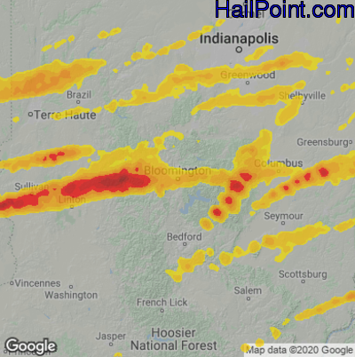 Hail Map for Bloomington, IN Region on May 16, 2025 