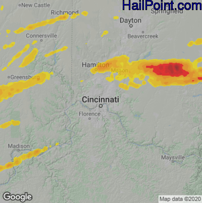Hail Map for Cincinnati, OH Region on May 16, 2025