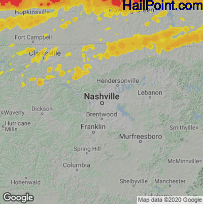 Hail Map for Nashville, TN Region on May 16, 2025