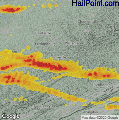 Hail Map for Pikeville, KY Region on May 16, 2025