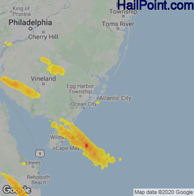 Hail Map for Atlantic City, NJ Region on May 16, 2025