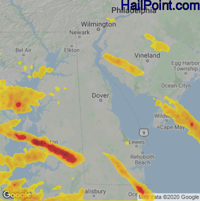 Hail Map for Dover, DE Region on May 16, 2025