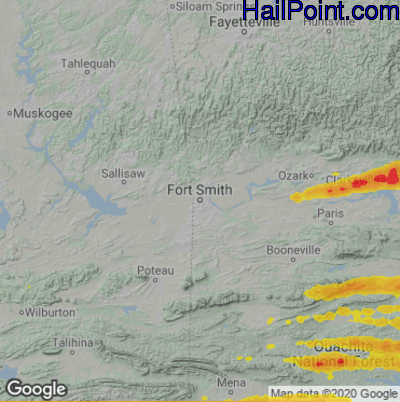 Hail Map for Forth Smith, AR Region on May 16, 2025