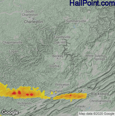 Hail Map for Beckley, WV Region on May 16, 2025