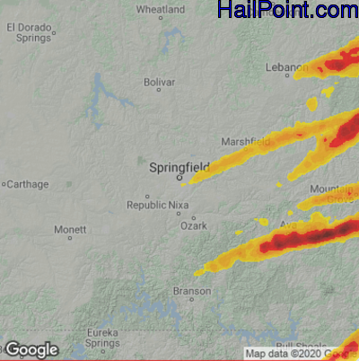Hail Map for Springfield, MO Region on May 16, 2025
