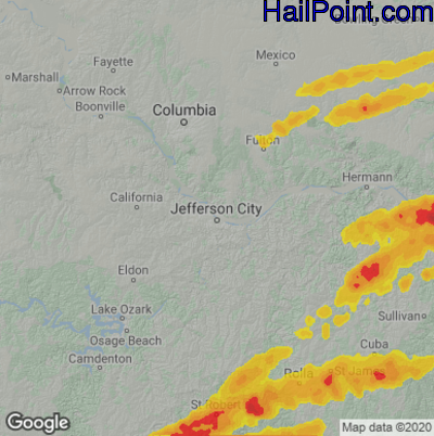 Hail Map for Jefferson City, MO Region on May 16, 2025
