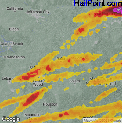 Hail Map for Rolla, MO Region on May 16, 2025