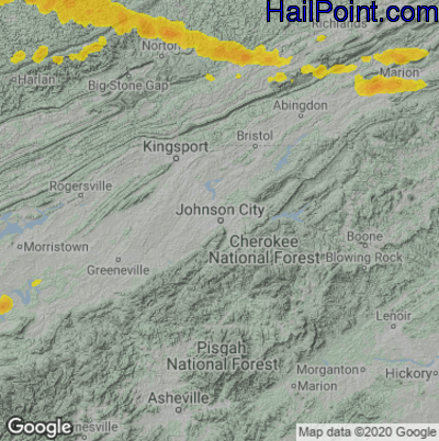Hail Map for Johnson City, TN Region on May 16, 2025