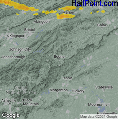 Hail Map for Boone, NC Region on May 16, 2025