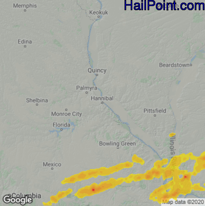 Hail Map for Hannibal, MO Region on May 16, 2025