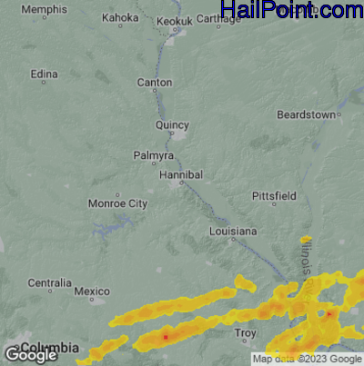 Hail Map for Hannibal, MS Region on May 16, 2025
