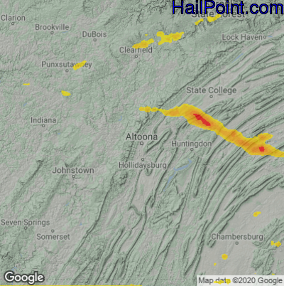 Hail Map for Altoona, PA Region on May 16, 2025