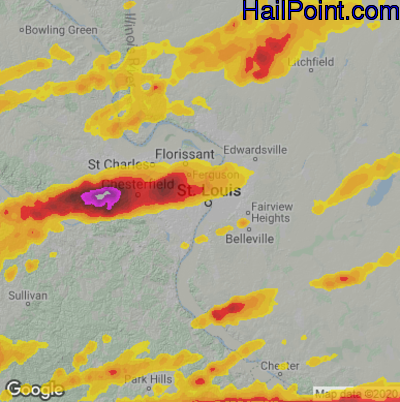 Hail Map for St. Louis, MO Region on May 16, 2025