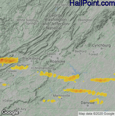Hail Map for Roanoke, VA Region on May 16, 2025