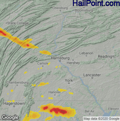 Hail Map for Harrisburg, PA Region on May 16, 2025