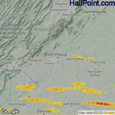 Hail Map for Lynchburg, VA Region on May 16, 2025