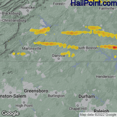 Hail Map for Danville, VA Region on May 16, 2025