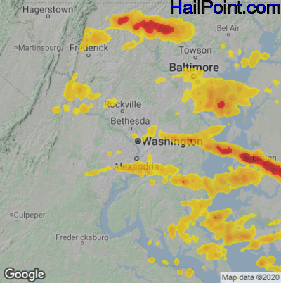 Hail Map for Washington, DC Region on May 16, 2025