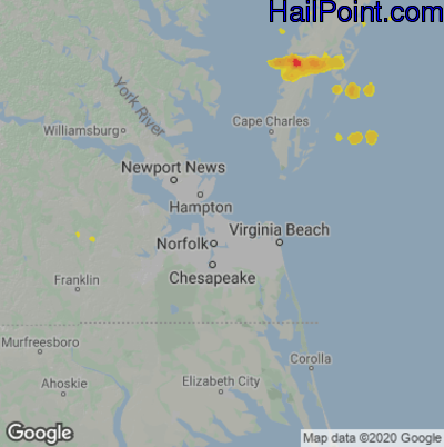 Hail Map for Norfolk, VA Region on May 16, 2025