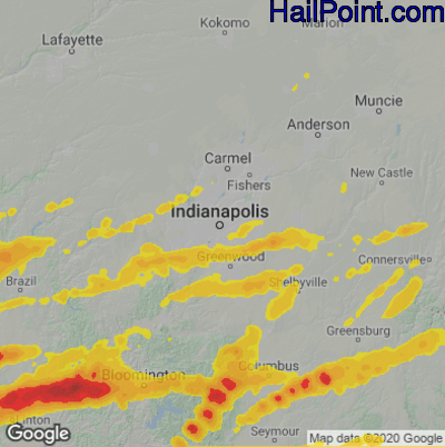 Hail Map for Indianapolis, IN Region on May 16, 2025 