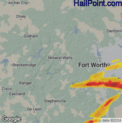 Hail Map Mineral Wells, TX May 16, 2025 