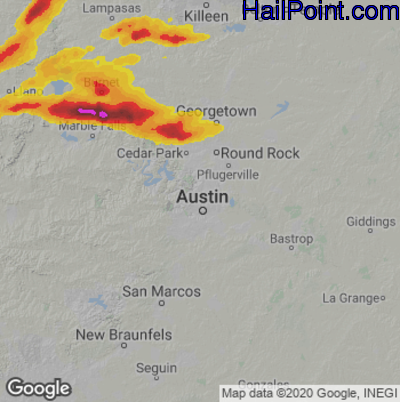 Hail Map for Austin, TX Region on May 16, 2025 