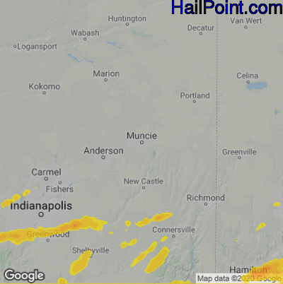Hail Map for Muncie, IN Region on May 17, 2025