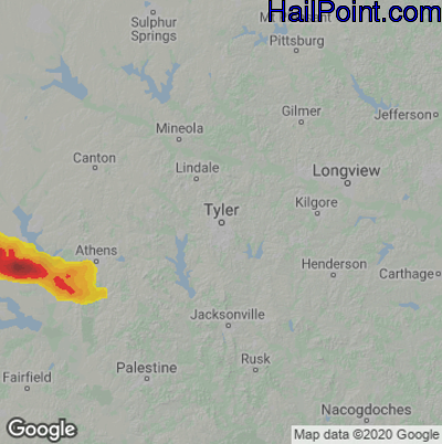 Hail Map for Tyler, TX Region on May 17, 2025