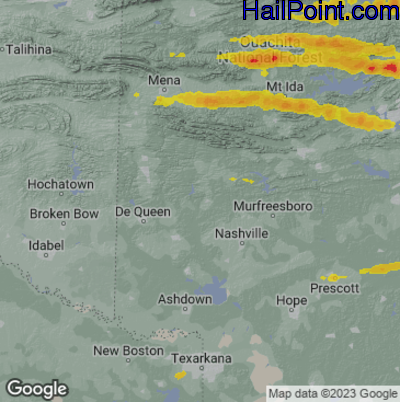 Hail Map for Arkadelphia, AR Region on May 17, 2025