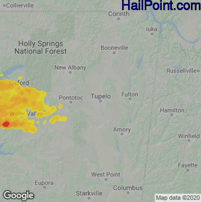 Hail Map for Tupelo, MS Region on May 17, 2025