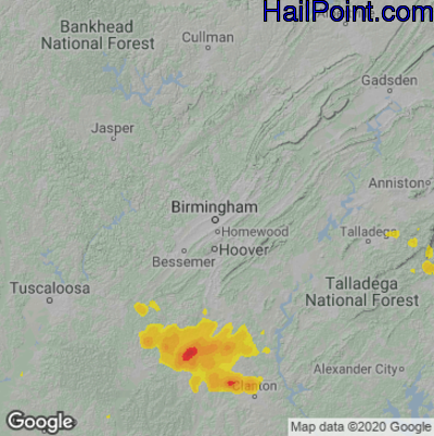 Hail Map for Birmingham, AL Region on May 17, 2025