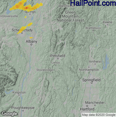 Hail Map for Pittsfield, MA Region on May 17, 2025